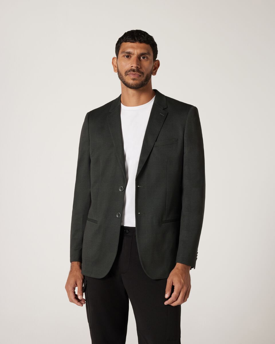 Regular Stretch Travel Check Tailored Jacket, Dark Green, hi-res
